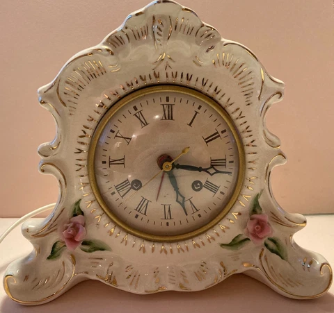Vintage Coventry Ware Fine Porcelain Gilt Alarm Clock Electric GE Movement 7004B Cover
