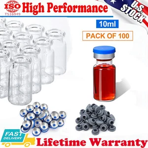 10ml Vials Glass Clear Bottom Headspace Vial with Plastic-Aluminum Flip Cap USA - Picture 1 of 8
