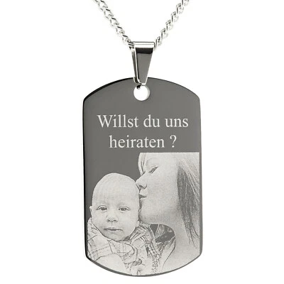 Edelstahlanhänger Gravur  ID Tag Fotogravur Panzerkette personalisiert  Geschenk - Bild 1 von 4