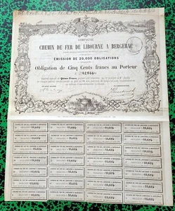 Dépt 33 & 24 - Libourne à Bergerac - Belle Déco Cie du Chemin de Fer 09/03/1863 - Picture 1 of 2