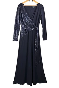 Maxi Vestido Lauren Ralph Lauren Azul Marino Lentejuelas Envolvente Clásico Elegante Talla 12 - Imagen 1 de 11