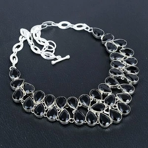 Black Spinel Pear Gemstone Gift 925 Sterling Silver Jewelry Necklace 18" VJ 837 - Picture 1 of 5