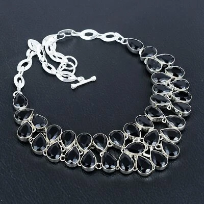 Black Spinel Pear Gemstone Gift 925 Sterling Silver Jewelry Necklace 18" VJ 837 - Image 1 of 4