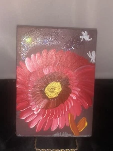 Pintura de lona de flor y hada roja margarita pintada totalmente nueva - Imagen 1 de 7