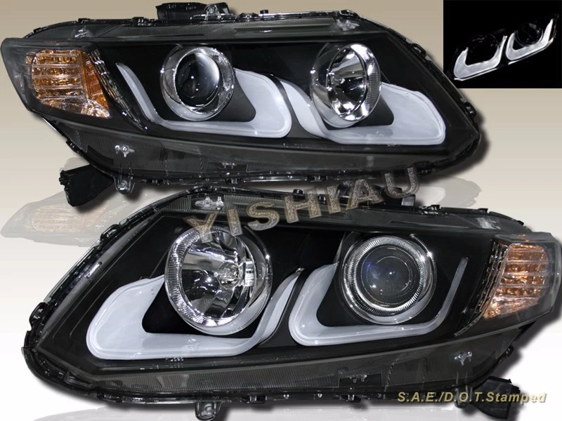 12-13 14 15 Civic 4 Puertas Negro U-Bar Proyector Faros LED Reflectores Foto 1 de 2