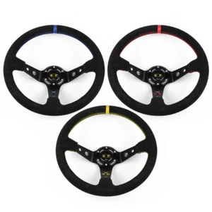 Volante de carreras de 6 pernos de aluminio ligero cuero mate plato profundo 14" - Imagen 1 de 11