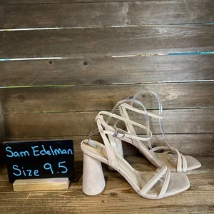 New NIB Womens Sam Edelman Kia Nude Suede Block Heels Sandals Shoes Size 9.5 M - Picture 1 of 6