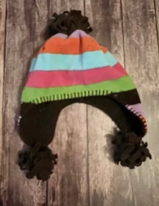 Baby GAP Litte Girl Size M/L fleece striped Hat Warm Winter - Picture 1 of 2