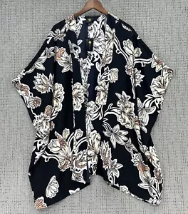 JM Collection Open Kimono Womens Size XXL Black Beige Floral Short Sleeve NWT - Picture 1 of 9