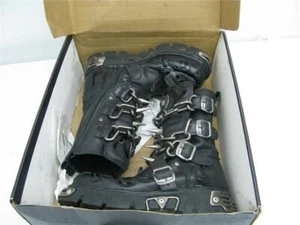 NEW ROCK SPIKEY REACTOR BLACK BOOTS 4 STRAPS ZIP GOTH SIZE 9UK. EMO GOTH PUNK - Picture 1 of 6