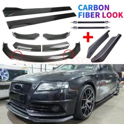Carbon Fiber Front Bumper Lip Splitter + Side Skirts Kit For Audi A5 S5 A6 A7 A8 - Image 1 of 4