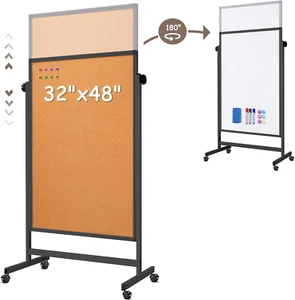 Double Sided Cork Board White Board, 32 X 48 Inches Large Cork Board for Office, - Picture 1 of 7