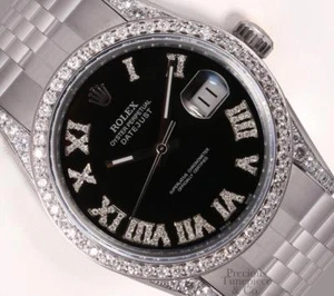 Rolex Datejust S/Steel 36mm Watch-Black Diamond Roman Dial-Diamond Lug & Bezel - Picture 1 of 5