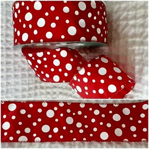 Wired Ribbon RED WHITE POLKA DOT 2.5 Wide 5 Yard Christmas Holiday Theme - Picture 1 of 7