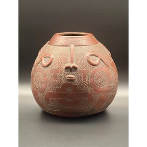 Jarrón de cerámica vintage Marajoara terracota Amazonas Brasil cara de arcilla roja maceta arte - Imagen 1 de 12