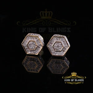 0.10ct Diamond 925 Sterling Silver Hip Hop Yellow Stud Earring For Men / Women - Picture 1 of 12