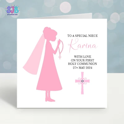 First Holy Communion Card Personalised for Girls, Female, Goddaughter, Daughter - Image 1 of 3
