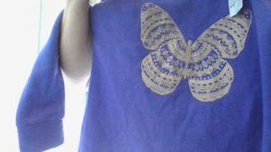 NWT GOLD GLITTER BUTTERFLY! RAW EDGE Place M 7/8 Purple Sweatshirt Retails $32+ - Picture 1 of 11