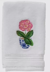 Pink Potted Primrose White Cotton Terry Guest Towel 12” x 19” NWT - Picture 1 of 2