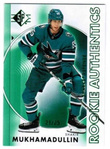24/25 2024 SP HOCKEY SHAKIR MUKHAMADULLIN 116 ROOKIE AUTHENTICS GREEN /25 SHARKS - Picture 1 of 2