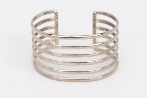 Vintage Silver Cuff Bracelet Multi Row Modernism MCM - Picture 1 of 8