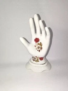 Vintage Porcelain Hand Ring Holder, Red and White Roses With Gold Rim - Picture 1 of 7