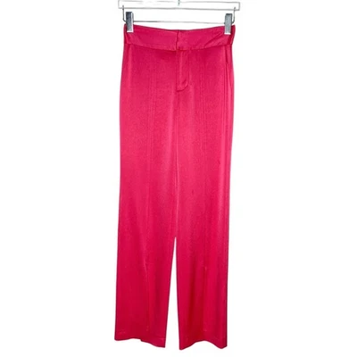 Pantalón Alice + Olivia 4 Jody Cintura Alta Frontal Abertura Satén Pierna Ancha Rosa Foto 1 de 4