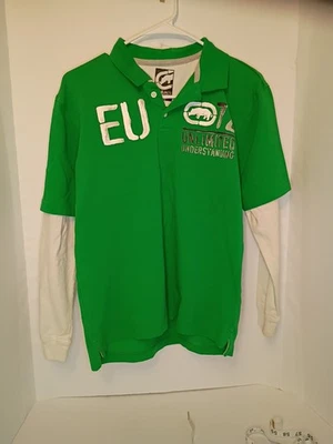 Camisa Polo Ecko Unltd Verde Manga Larga Talla Jóvenes Niños L/G/G Marrón Mancha En La Foto. Foto 1 de 4