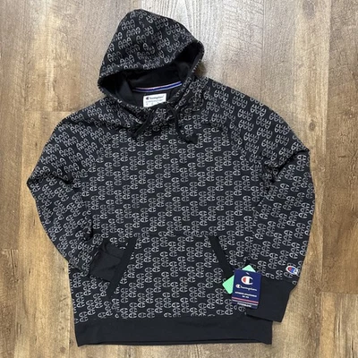 Champion толстовка с капюшоном по всему печати черный белый логотип новый с Ярлыками размер M - Изображение 1 из 4