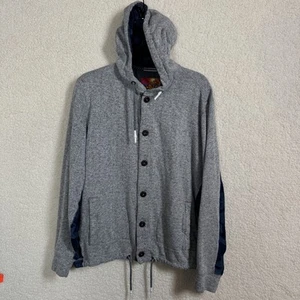 Robert Graham Hoodie Jacket Mens Large Gray Blue Button Up Camo Trim Drawstring - Picture 1 of 7