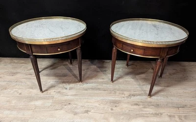 Paire de tables basse bouillotte Louis XVI - Photo 1/4