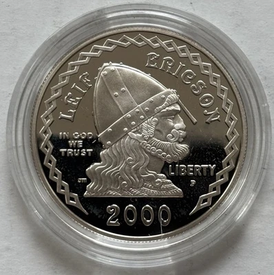 2000 P Leif Ericson Millennium Commemorative Silver Dollar, 90% Silver - Image 1 of 4