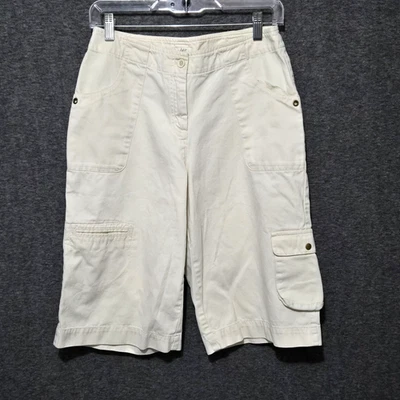 Pantalones Cortos Carga J Jill Para Mujer 8 Bolsillos Informales Crema Bermudas Chino Algodón Foto 1 de 4