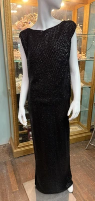 Vintage Gene Shelly Black All over Sequin Wool Cocktail Evening Dress Size 16 - Image 1 of 4