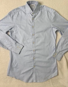 Camicia uomo Charles Tyrwhitt cotone tinta unita blu con bottoni vestibilità extra slim 15,5 35 - Foto 1 di 10