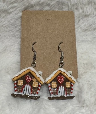 Pendientes colgantes casa pan de jengibre Navidad vacaciones dulce golosina joyería regalo Foto 1 de 4