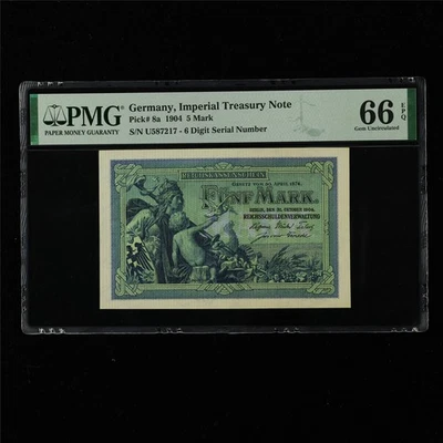 1904 Germany Imperial Treasury Note 5 Mark Pick#8a PMG 66 EPQ Gem UNC - Image 1 of 4