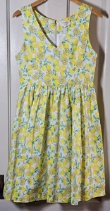 Everly Dress Women's Medium Linen Blend Lemons Sleeveless Tea Party Summer City - Picture 1 of 23