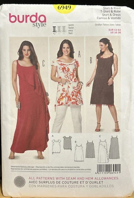 Burda Sewing Pattern 6949 Ladies Misses Semi Fitted Dress Size 16-26 Uncut - Image 1 of 2