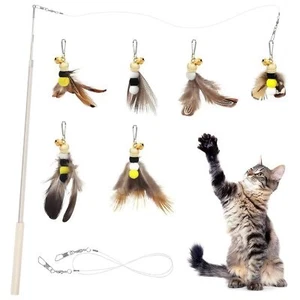 Cat Fishing Pole Toy Cat Teaser Wand Toy with Feather Attachments Retractable... - Picture 1 of 6
