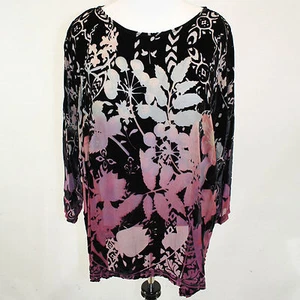 Citron Santa Monica Plus English Garden burned Velvet Raspberry Sheer Blouse 2X - Picture 1 of 1