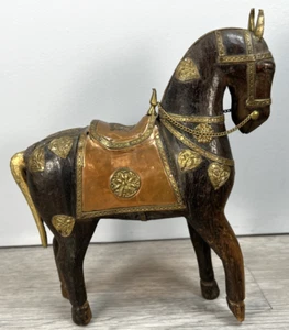 Vintage Wood Horse with Copper Saddle Sculpture Figurine - Picture 1 of 8