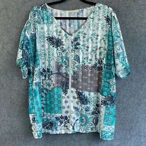 Blusa Noni B Top Mujer Talla 14 Verde Floral Gasa Manga Corta Túnica Fluida - Imagen 1 de 13