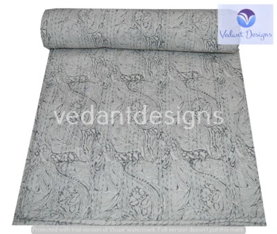 Colcha india edredón Kantha doble bloque vintage de algodón hecha a mano Foto 1 de 4