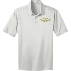 Weißes Dri FIT Mesh Poloshirt USS PHILIPPINE SEA CV-47 bestickt / Name hinzufügen - Bild 1 von 3