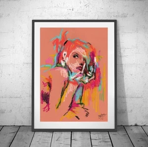 ORIGINAL FRAMED OIL PASTEL PAINTING signed abstract portrait urban mid century - Picture 1 of 9