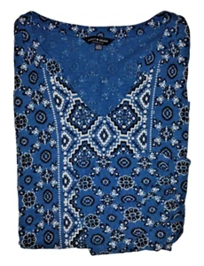 Lucky Brand Womens Peasant Top V Neck Long Sleeve Blue Navy and White Size L - Picture 1 of 5