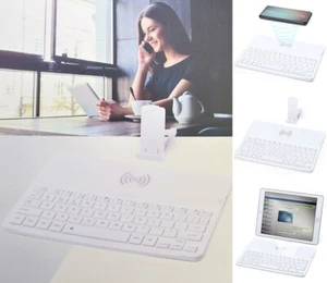 Teclado inalámbrico Bluetooth Qi Cargador de teléfono Soporte para tableta Android Apple iOS REINO UNIDO - Imagen 1 de 8