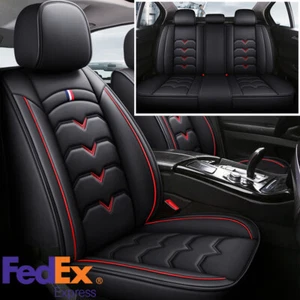 6D Full Surrounded Car Seat Covers Cushion Set Durable PU Leather Black & Red - Picture 1 of 10