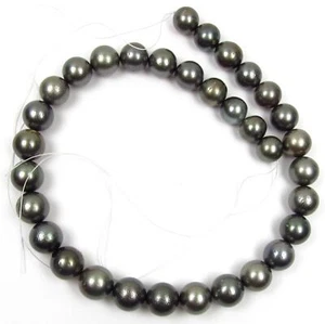 Cadena suelta de 17" 12,5-14,5 mm redonda tahitiana negra/verde perla - Imagen 1 de 2